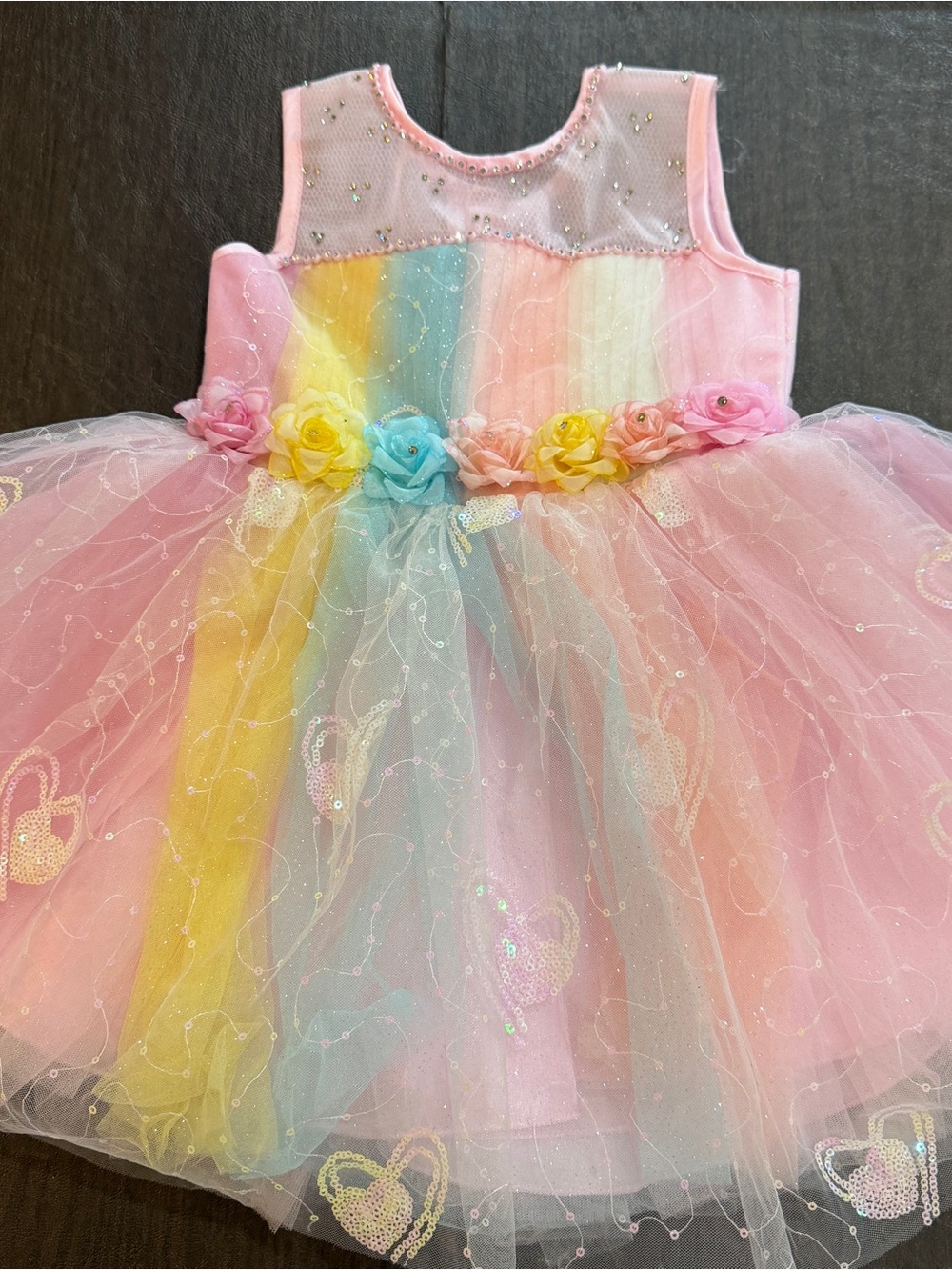 Pastel Rainbow Tulle Princess Dress Costume - Pink Sz 18M